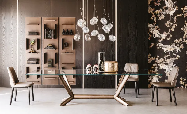 Table with steel base and glass top Planer by Cattelan Italia