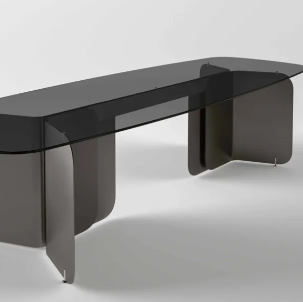 Pleat glass and metal table by Tonelli