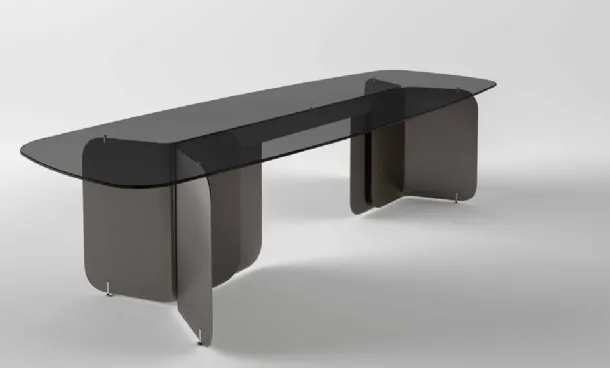 Pleat glass and metal table by Tonelli