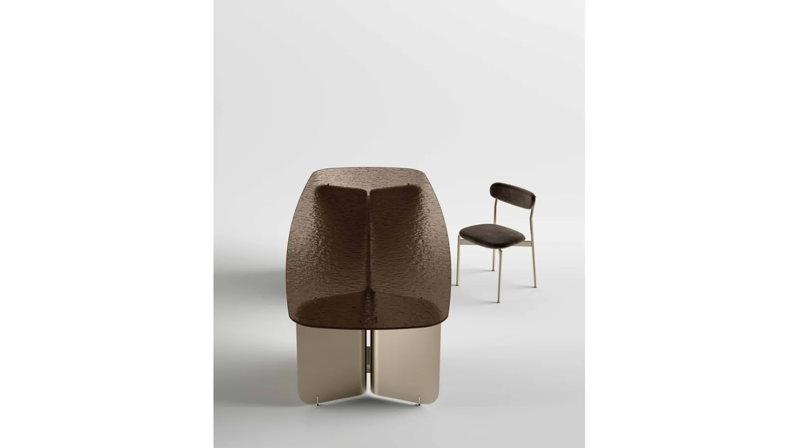 Pleat glass and metal table by Tonelli