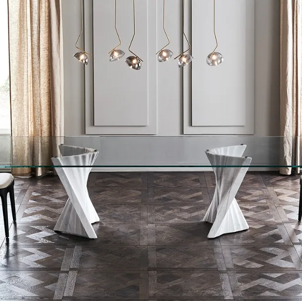 Plisset Table with glass top and Palissandro marble bases by Cattelan Italia