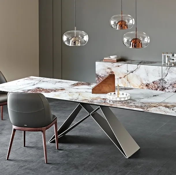 Extendable glass table in printed crystal Premier Crystalart Drive table by Cattelan Italia