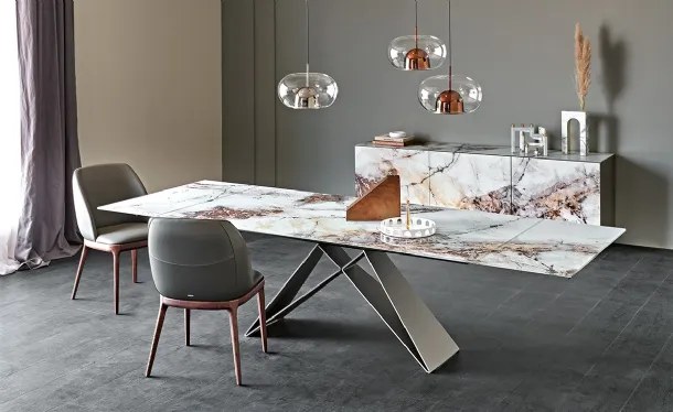 Extendable glass table in printed crystal Premier Crystalart Drive table by Cattelan Italia