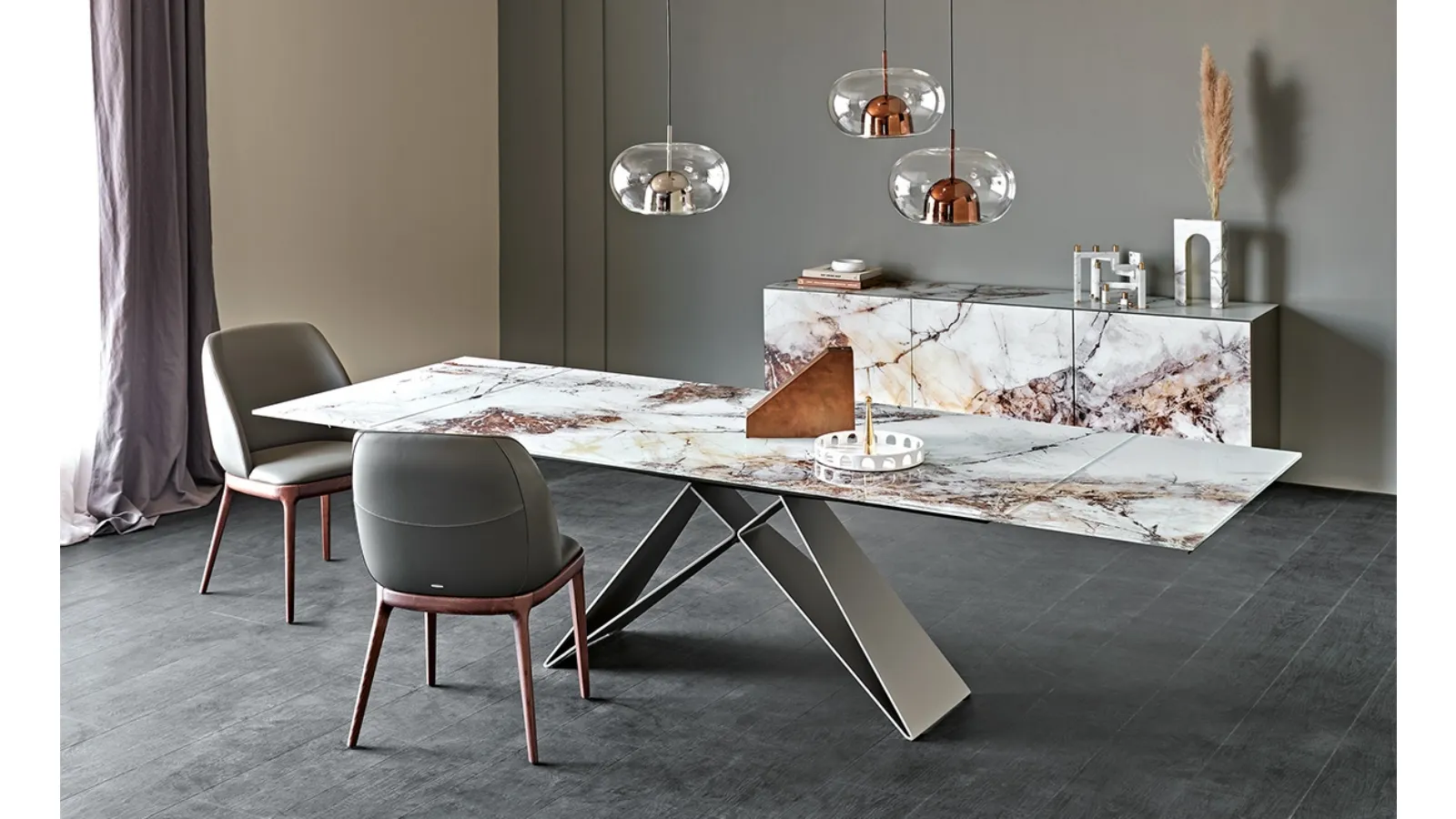 Extendable glass table in printed crystal Premier Crystalart Drive table by Cattelan Italia