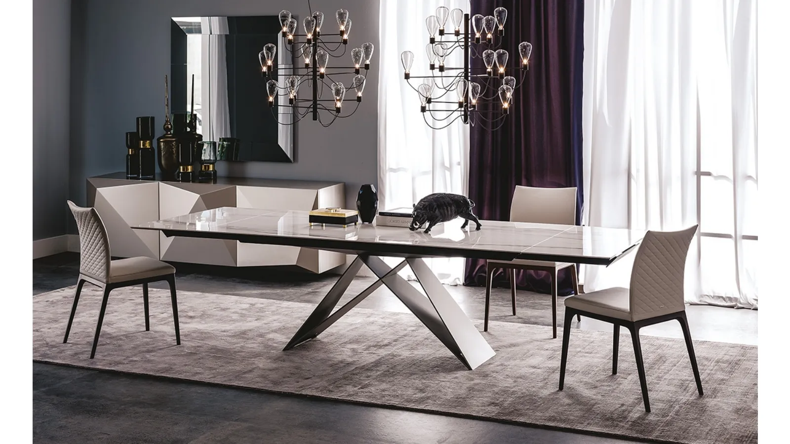 Extendable table with Premier Keramik Drive ceramic top by Cattelan Italia