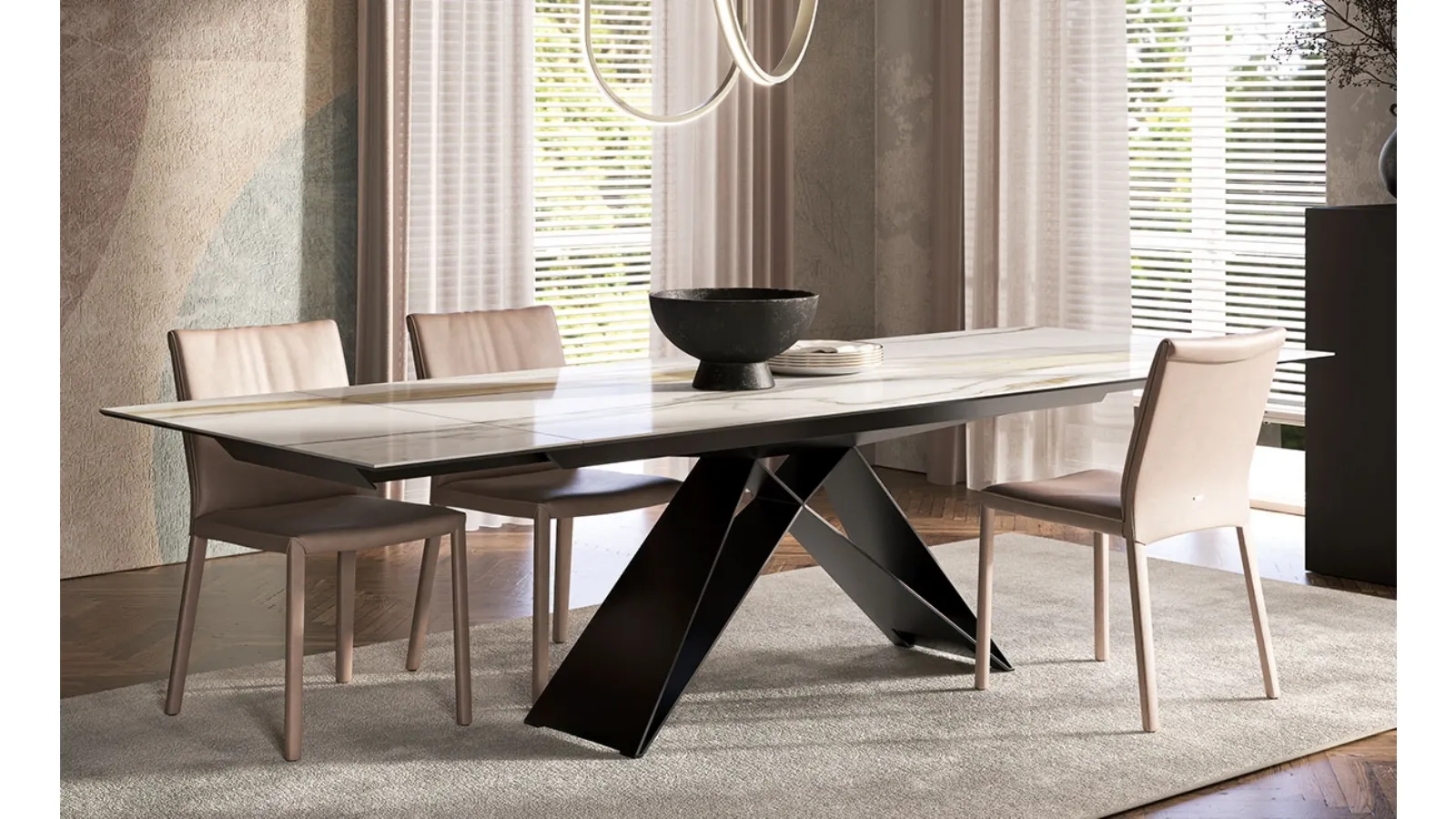 Extendable table with Premier Keramik Drive ceramic top by Cattelan Italia