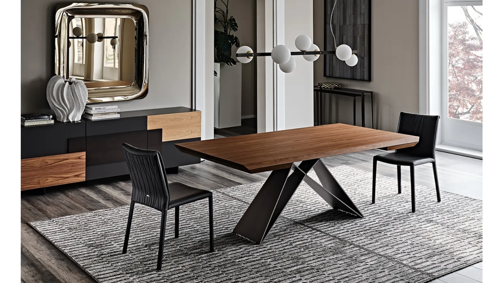 Extendable table with a Premier Wood Drive walnut top by Cattelan Italia