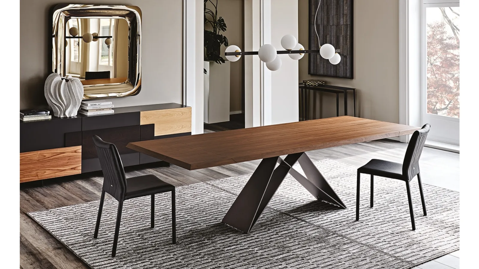 Extendable table with a Premier Wood Drive walnut top by Cattelan Italia