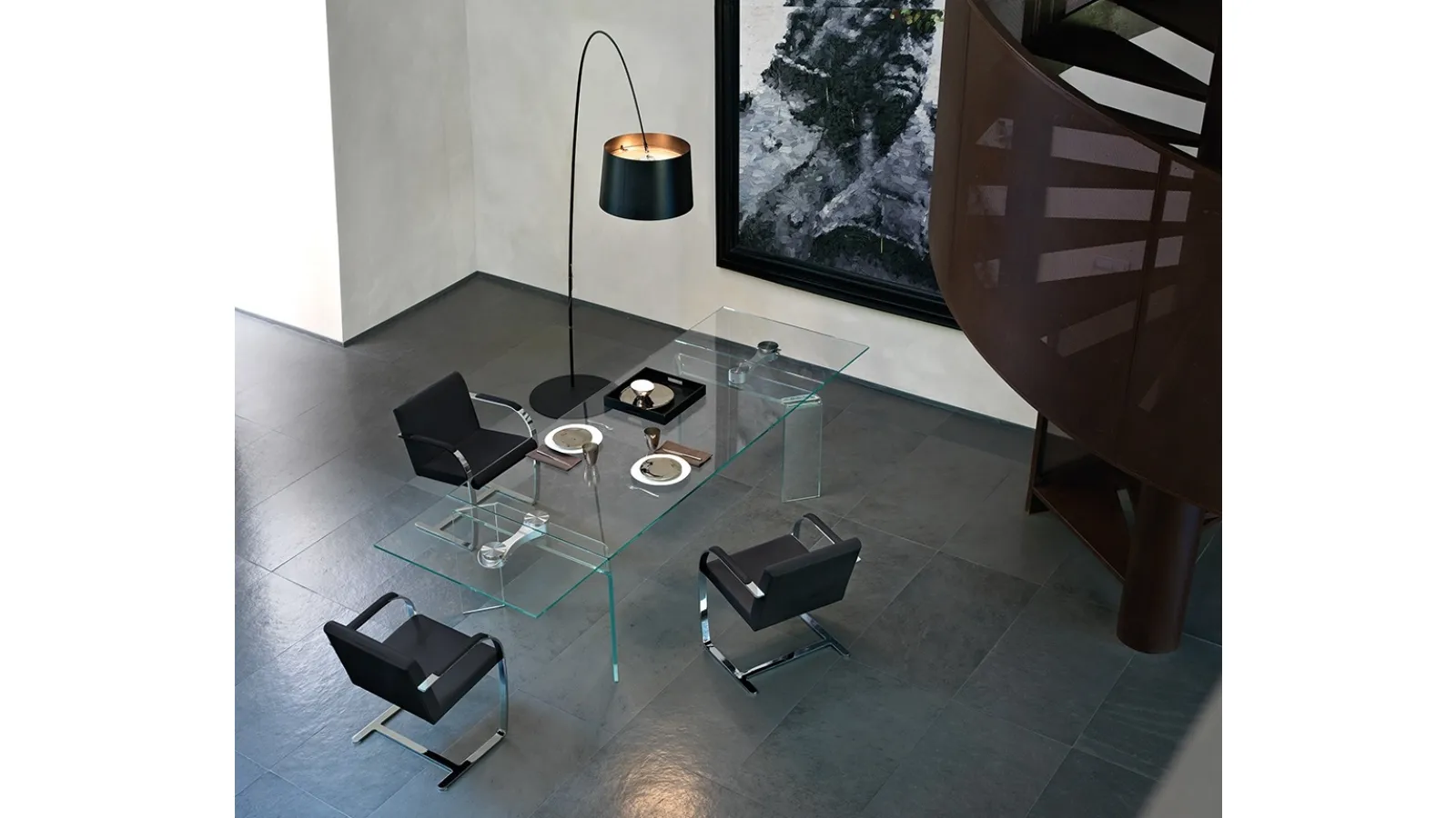 Ray Plus extendable glass table by Fiam