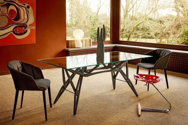 Table with crystal top and Reale oak base by Zanotta