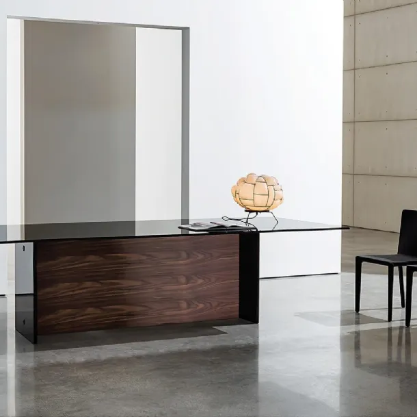 Regolo Table with double glass and Sovet wood base