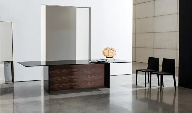 Regolo Table with double glass and Sovet wood base