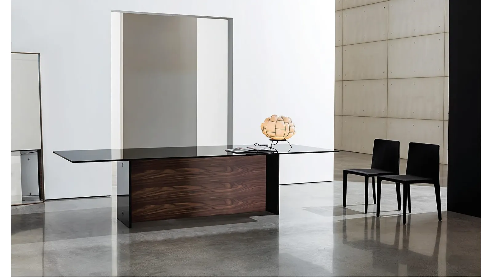 Regolo Table with double glass and Sovet wood base