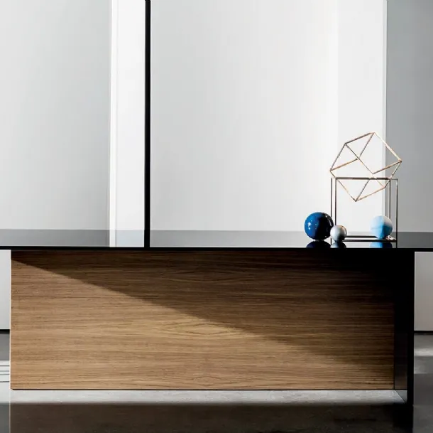 Regolo Table with glass top and Sovet wood base