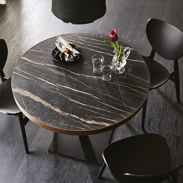 Round ceramic table with square base Ribot Keramik Bistrot by Cattelan Italia