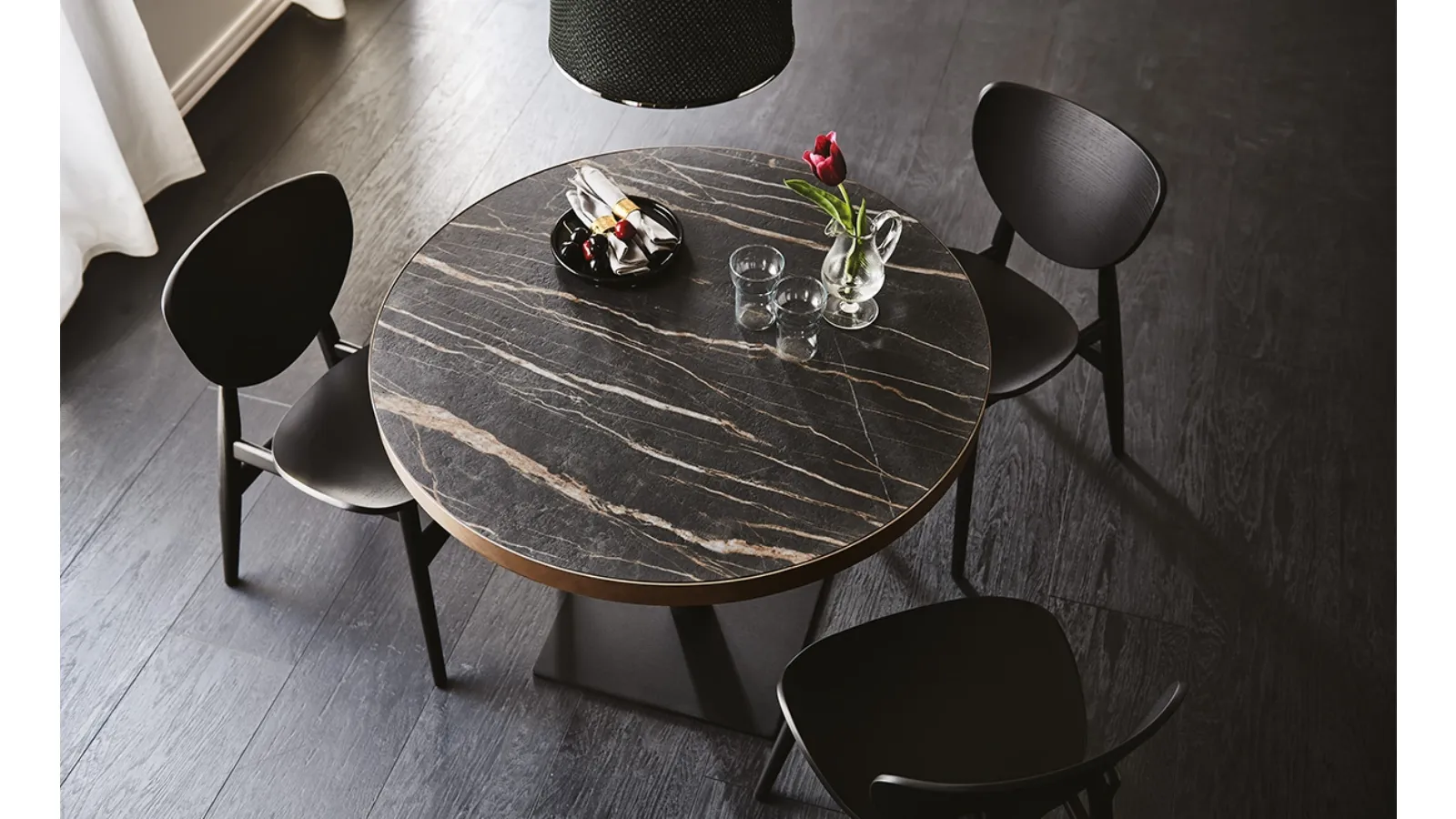 Round ceramic table with square base Ribot Keramik Bistrot by Cattelan Italia