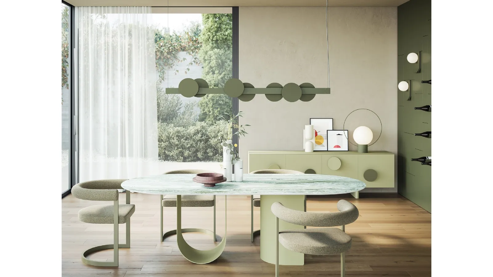 Roshi oval table with ceramic top and metal base by Ronda Design