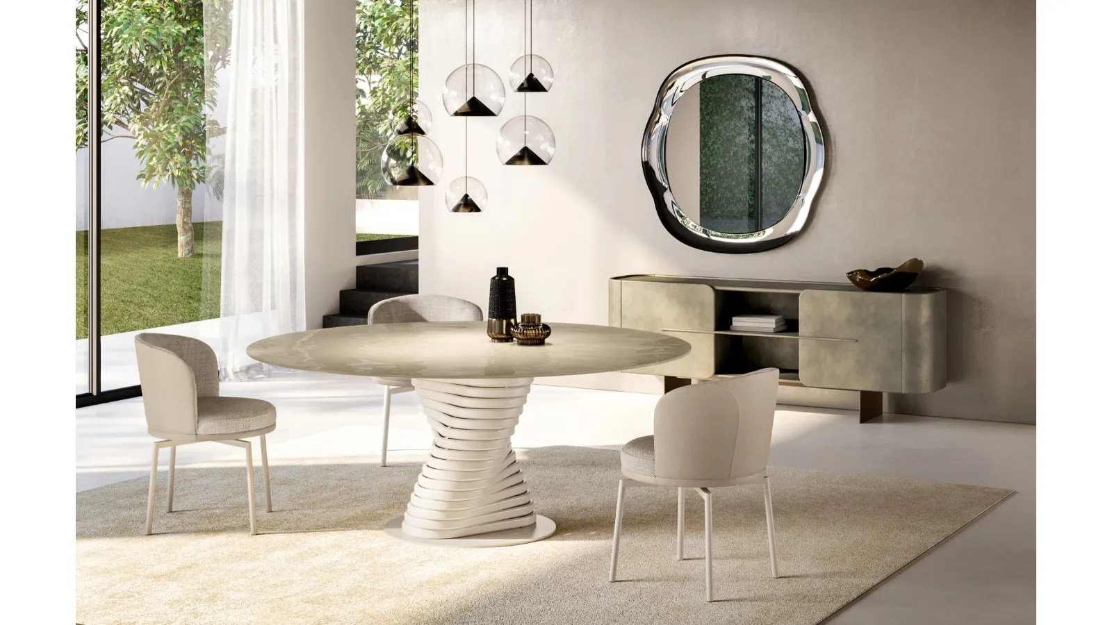 Rotolo Table with Eforma glass top