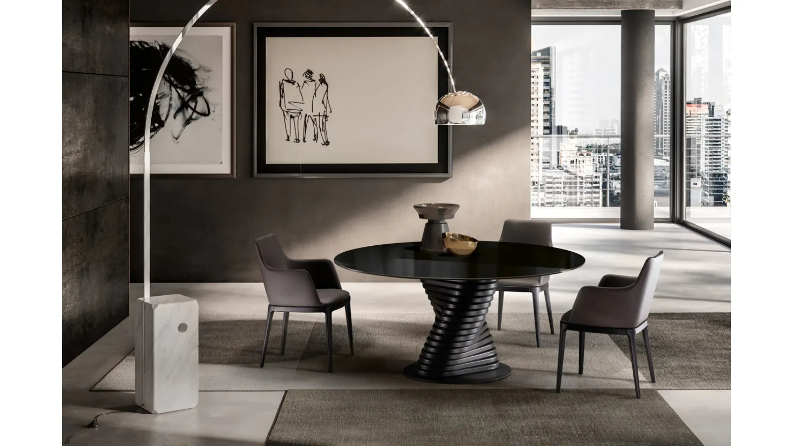 Rotolo Table with Eforma glass top