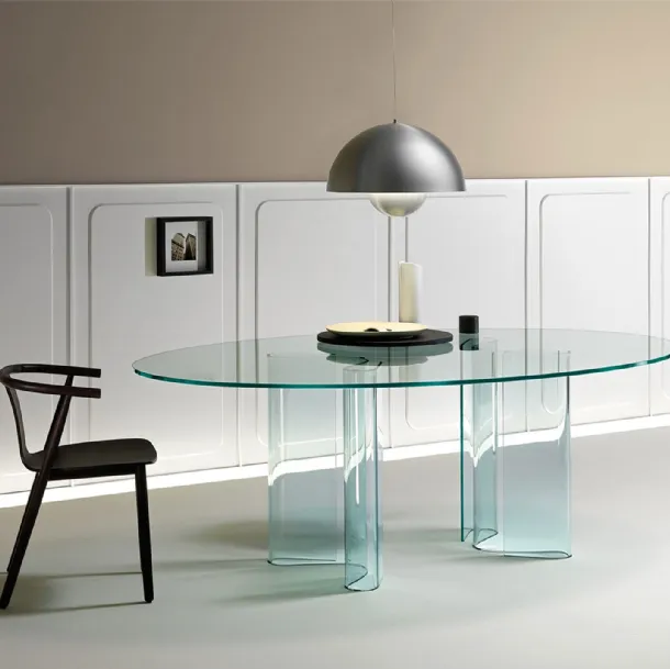 Oval glass table in Sahara by Fiam