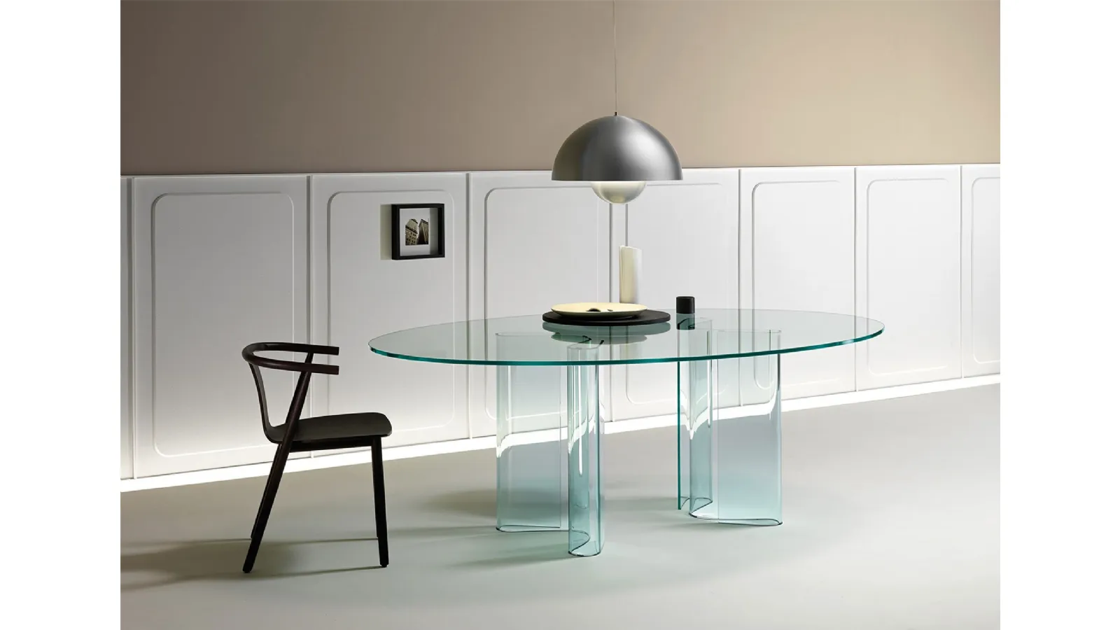 Oval glass table in Sahara by Fiam