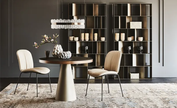 Table with conical steel base and Saturno Keramik Bistrot ceramic top by Cattelan Italia