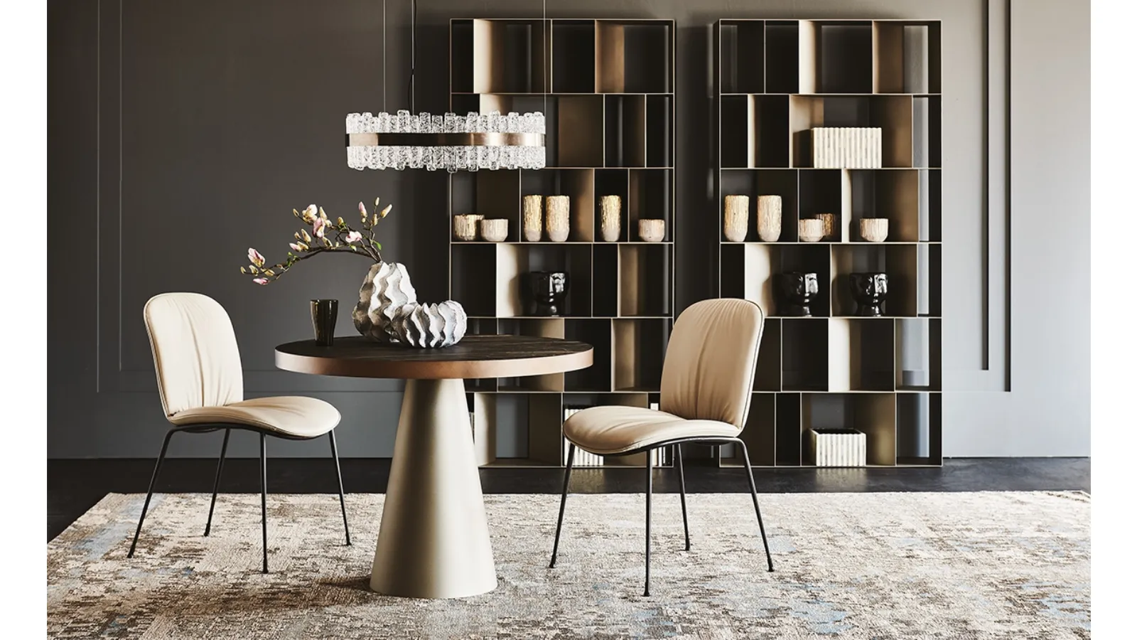 Table with conical steel base and Saturno Keramik Bistrot ceramic top by Cattelan Italia