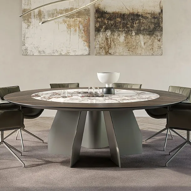 Table with wooden and ceramic top Senator Ker-Wood Round by Cattelan Italia