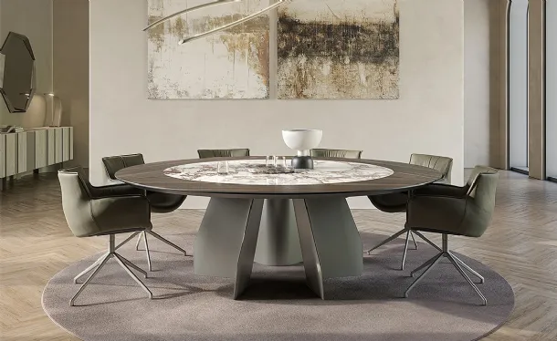 Table with wooden and ceramic top Senator Ker-Wood Round by Cattelan Italia