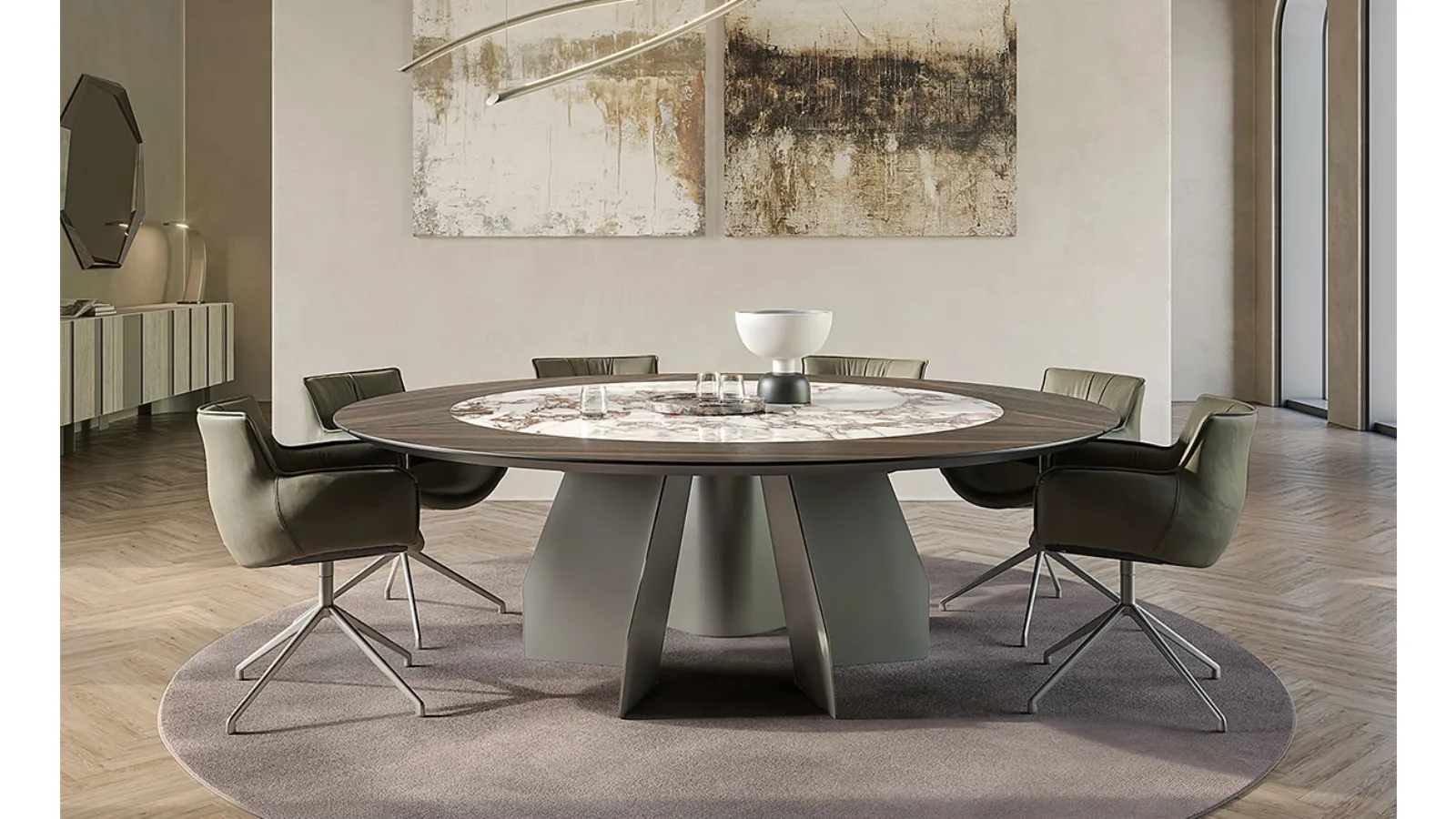 Table with wooden and ceramic top Senator Ker-Wood Round by Cattelan Italia