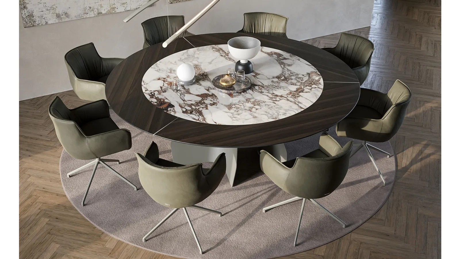 Table with wooden and ceramic top Senator Ker-Wood Round by Cattelan Italia