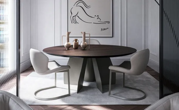 Table with Senator Round wooden top by Cattelan Italia