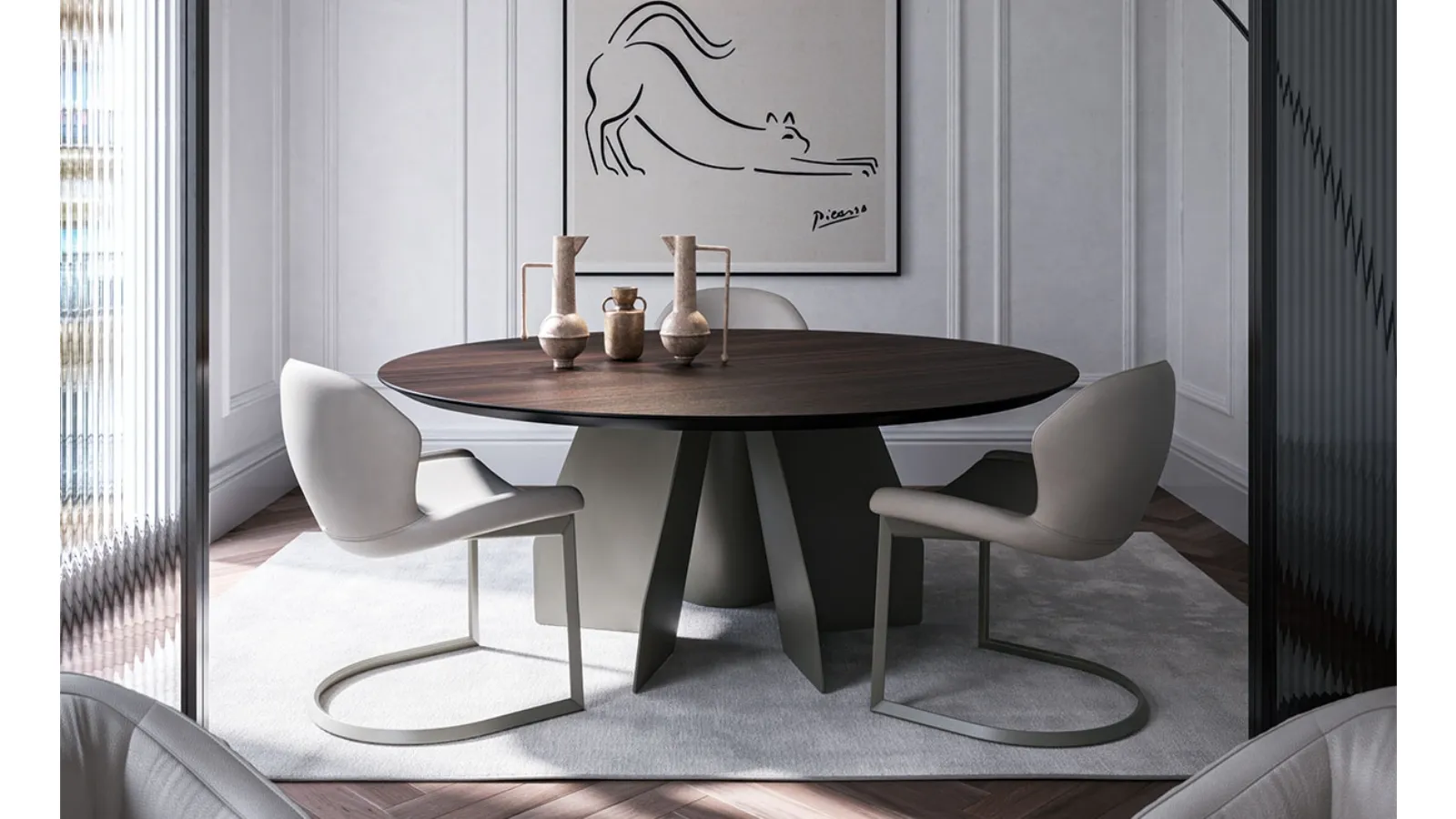 Table with Senator Round wooden top by Cattelan Italia