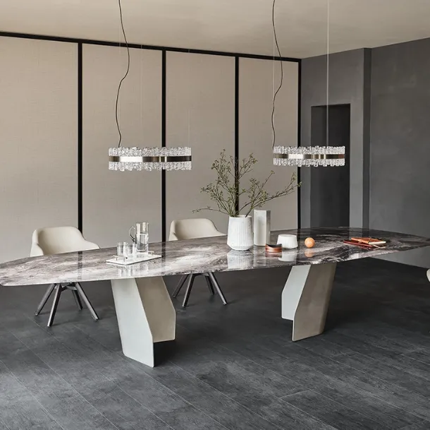Glass table with artistic print and irregular metal top by Senator from Cattelan Italia