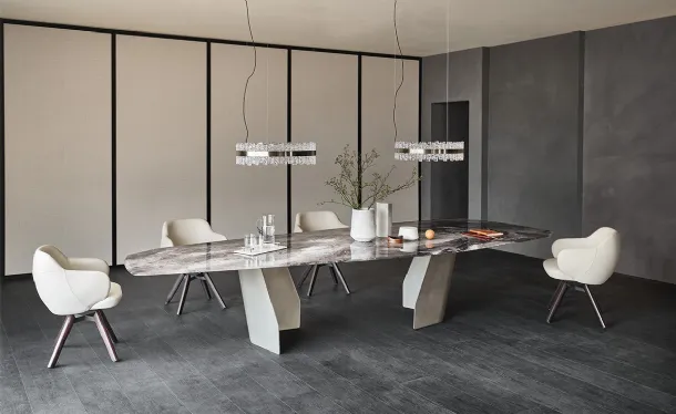 Glass table with artistic print and irregular metal top by Senator from Cattelan Italia