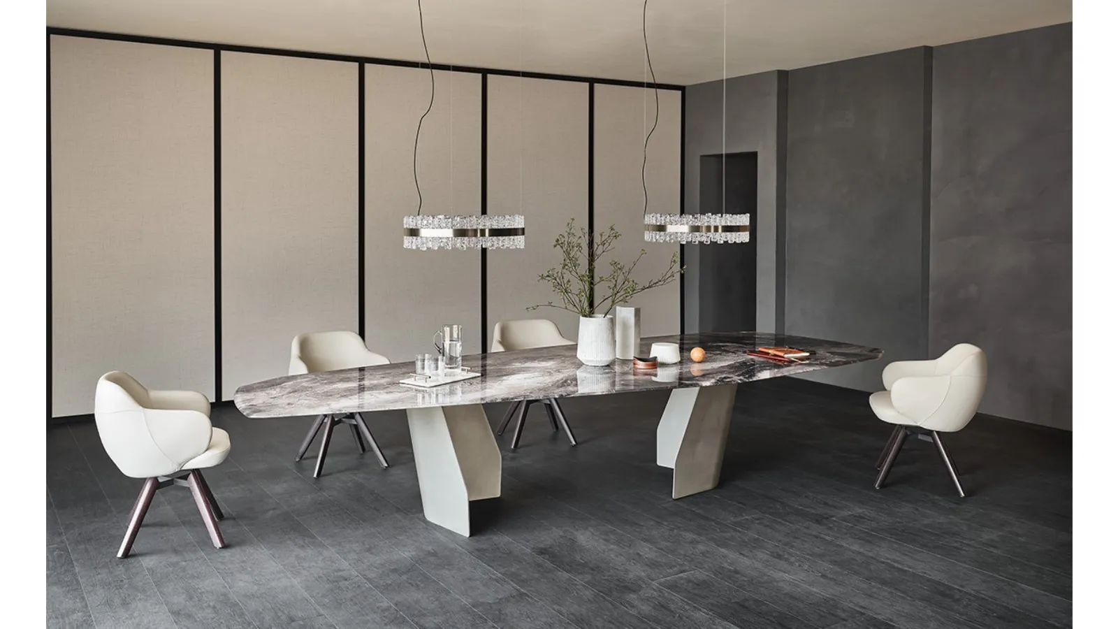 Glass table with artistic print and irregular metal top by Senator from Cattelan Italia
