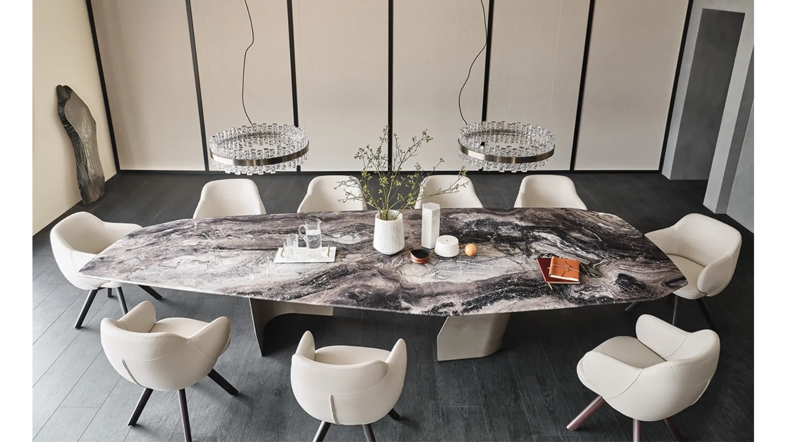 Glass table with artistic print and irregular metal top by Senator from Cattelan Italia
