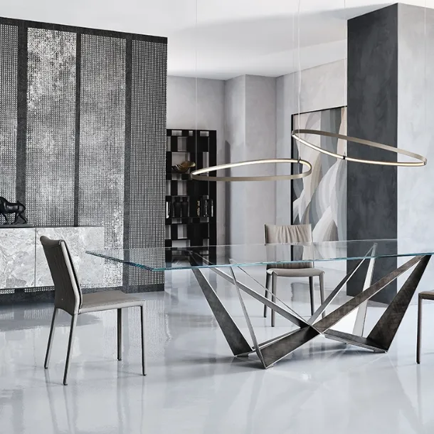 Table with steel base and Skorpio glass top by Cattelan Italia