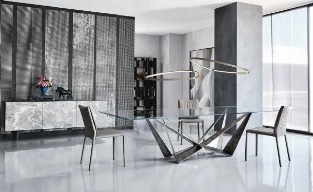 Table with steel base and Skorpio glass top by Cattelan Italia