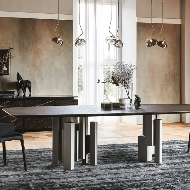 Table with steel base and Skyline Wood top by Cattelan Italia