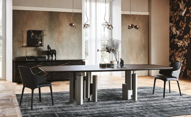 Table with steel base and Skyline Wood top by Cattelan Italia
