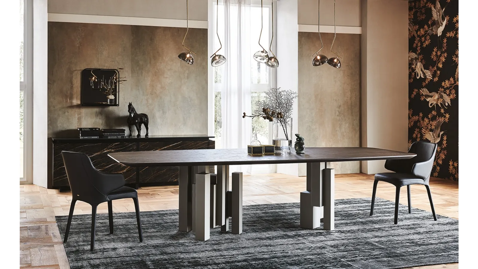 Table with steel base and Skyline Wood top by Cattelan Italia
