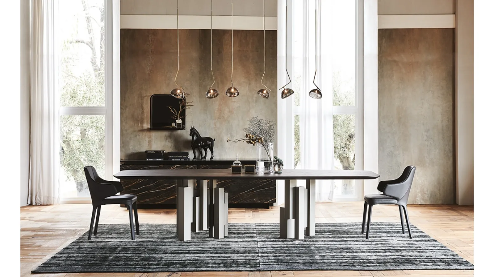Table with steel base and Skyline Wood top by Cattelan Italia