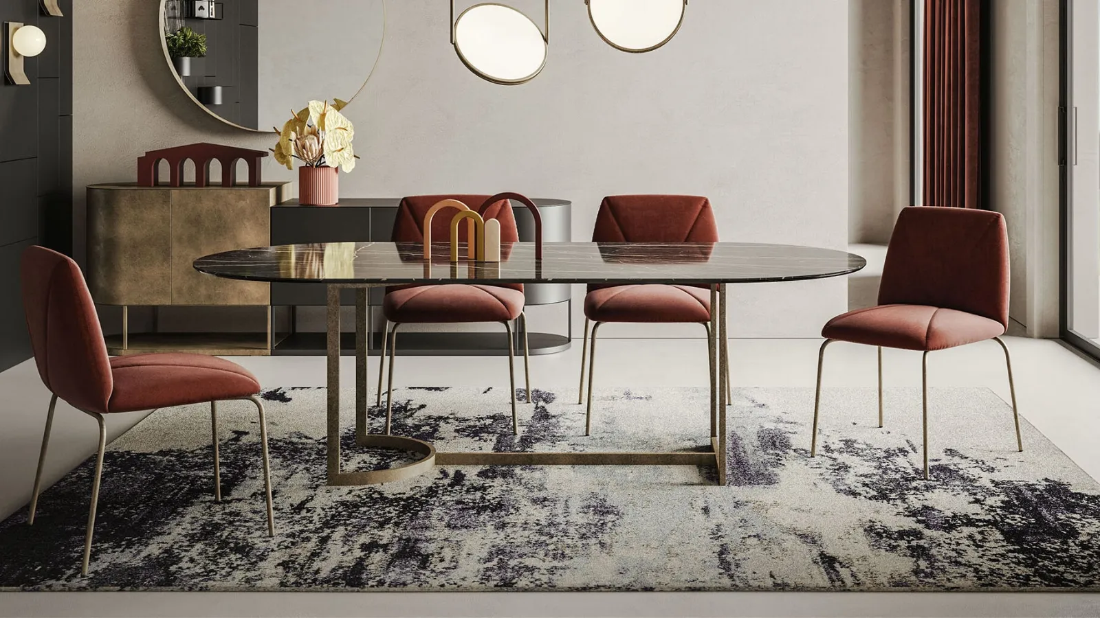 Slice oval table with ceramic top and metal base by Ronda Design