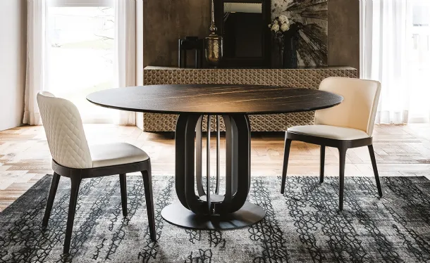 Round table with metal base and Soho Keramik ceramic top by Cattelan Italia