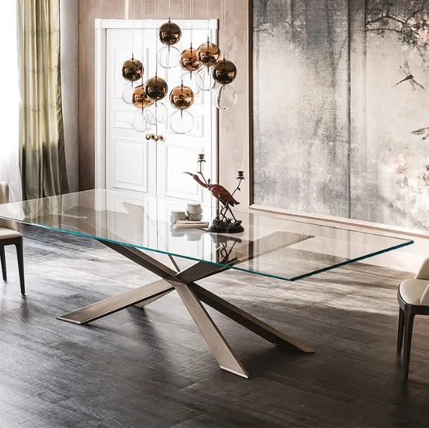 Table with glass top and Spyder steel base by Cattelan Italia