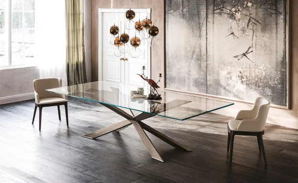 Table with glass top and Spyder steel base by Cattelan Italia