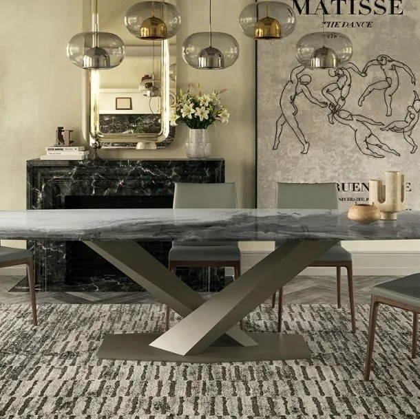 Table with decorative artistic print glass top Stratos Crystalart by Cattelan Italia