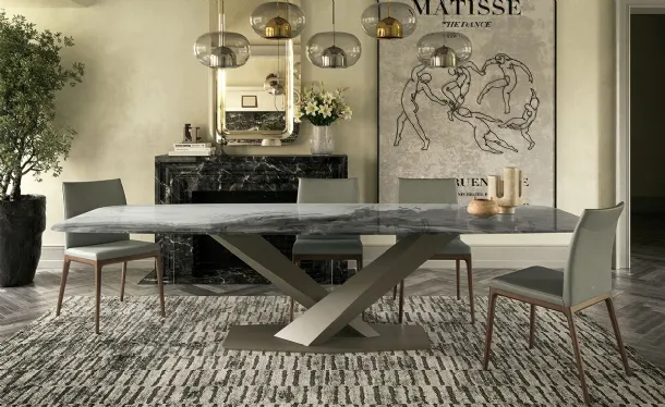Table with decorative artistic print glass top Stratos Crystalart by Cattelan Italia