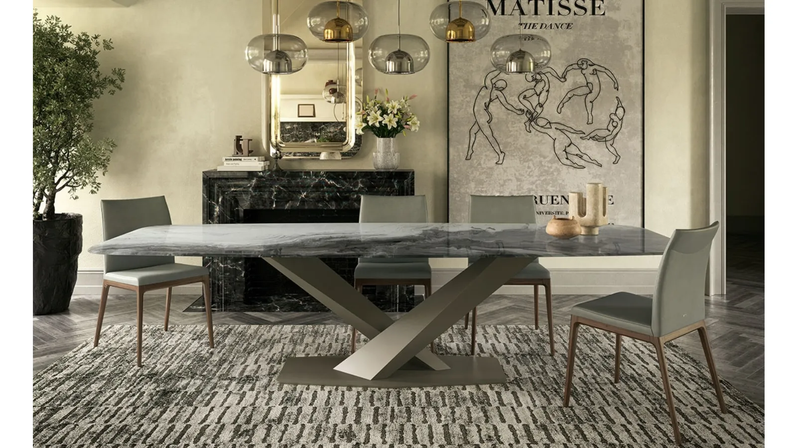Table with decorative artistic print glass top Stratos Crystalart by Cattelan Italia